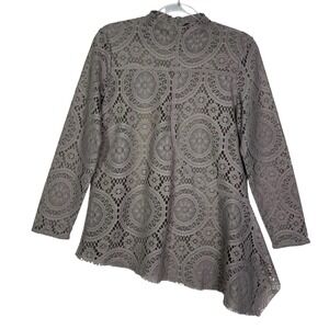 Soft Surroundings Tunic Women Petite Med Taupe Lace Crochet Asymmetrical Hem Top